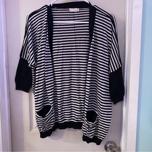 white & black stripes cardigan soft half sleeves formal casual EUC